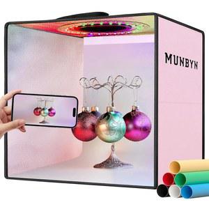 문빈 라이트 박스 사진, 휴대용 사진 스튜디오 12인치 x 핑크 프로페셔널 포토 텐트 키트, 6색 RGB LED 조명 6가지 주얼리 및 소형 제품 배경 제공