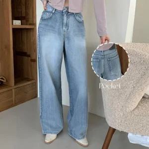 여자 연청바지 면100 스카이블루 롱 데님_4