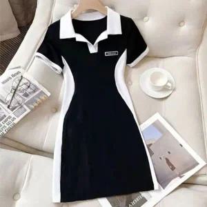 배색 여성 카라 원피스 캐주얼 미니 여름 치마 여성원피스 미니원피스