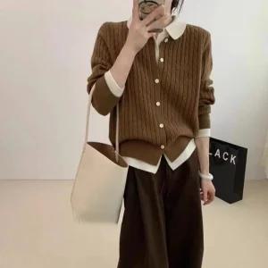 여성 러블리 가디건 루즈핏 봄 코디 투피스 터틀넥 싱글 니트 시크 레이어드 레드 스웨터 힛템