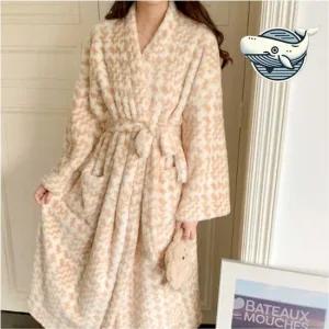 부드러운 극세사 수면 가운 따뜻한 하운드체크 골프샤워가운 골프목욕가운 수면가운