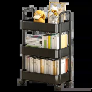 리브온 틈새 수납 정리대 트롤리 + 바퀴 + 걸이 + 스티커, 블랙 3단, 36 x 24 x 69 cm