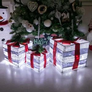 아트박스/플라워트리 크리스마스 LED선물상자 대형장식 3단실버아메카 30cm