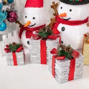 플라워트리 크리스마스 선물상자 대형 장식 3단 실버 아메카 30cm