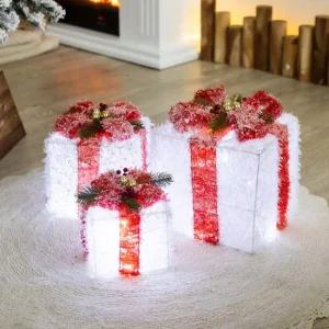 플라워트리 크리스마스 LED 선물상자 대형 장식 3단 눈덮인 30cm