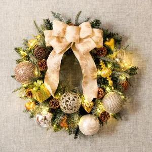 /플라워트리 크리스마스 리스 벽장식 LED 골든 캐슬 60cm 소품