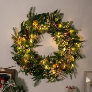 /플라워트리 크리스마스 리스 벽장식 LED 보타니 그린 리프 65cm