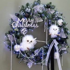 /플라워트리 크리스마스 리스 벽장식 시크한실버블랙 45cm 소품