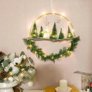 /플라워트리 크리스마스 리스 벽장식 LED 반클미니트리메탈링 40cm