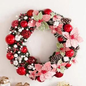 /플라워트리 크리스마스 리스 벽장식 코랄 노벌 플라워 75cm 소품