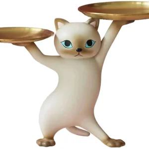 고양이 소품트레이 차키 소지품 집들이 수납 장식 카페색