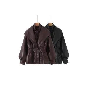 여자가죽자켓 가을 숄카라 벌룬 소매 라이크 가죽 자켓 코트 ible3