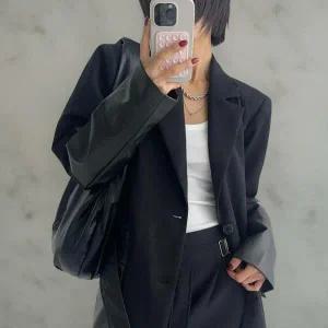 여성 가을 세련된 배색 가죽 하프 자켓 벨트 포함