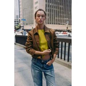 [정품] 자라 자켓 코트 데일리 아웃터 ZARA 페이크 스웨이드 점퍼 - 브라운