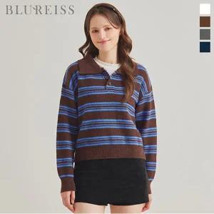 [블루레이스] 반오픈 카라 줄지 니트_B5W1KT2101