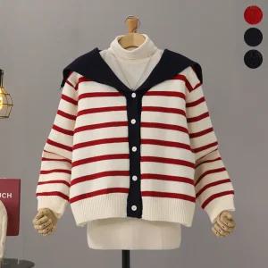 [모노시크] 리페프 세일러 카라 단가라 니트 가디건_MNCS418