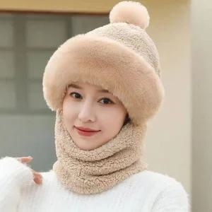 여성 주말 외출 패션 넥워머 겸용 방울 겨울 모자