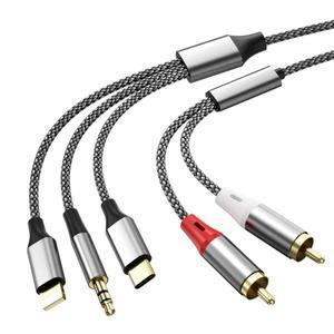 3-in-1 ~ 2RCA Lotus 케이블 iphone 3.5MM 1-to-2 오디오 스피커 라인 AUX 용 디지털 칩 Type-C에 적합