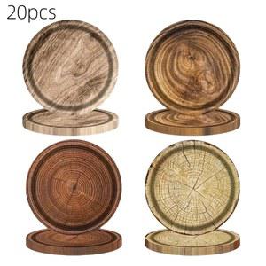 원형 나무 질감 일회용 식사 접시 생일 파티 모임 연회 테이블 용품 등에 20