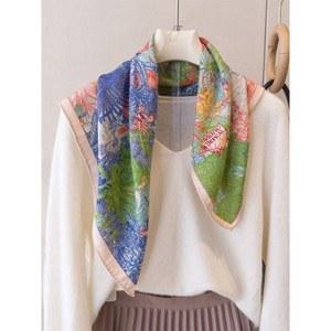 양면 이색 실크 여성을위한 가을 대형 사각형