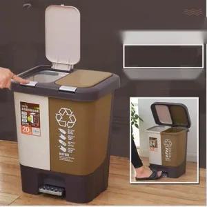 [모던한 디자인] 2칸휴지통 페달형 스텐 재질 사무실용 거실용