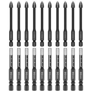 20개 6mm 다이아몬드 드릴 비트 세트 다용도 세라믹 타일 비트, 퀵 체인지 육각 생크 건식 코어 드릴링 도구 포함 콘크리트 대리석 유리 타일용