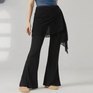 라인댄스 쉬폰 랩 스커트 바지 요가 줌바 에어로빅복 연습복 재즈 댄스 팬츠 블랙