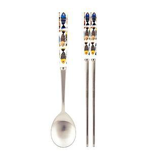 도매플레이 블루피쉬 도자기 수저 심플한 손잡이 수저세트 가정용 식당 업소용 그림 숟가락 젓가락 스텐