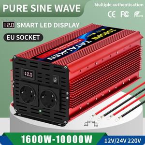 1600W-10000W 순수 정현파 인버터 DC 12V24V - AC 220V 50hz 전압 변환기 전원 충전기 어댑터 EU 소켓