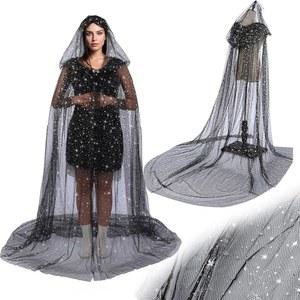 게이가 블랙 셀레스티얼 마녀 망토 할로윈 스타 의상 툴레 케이프 후드 엘프 고딕 코스튬 코스프레용