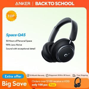 soundcore Anker Space Q45 적응형 소음 차단 헤드폰 매우 긴 50H 재생 시간 앱 제어 고해상도 사운드 Blue