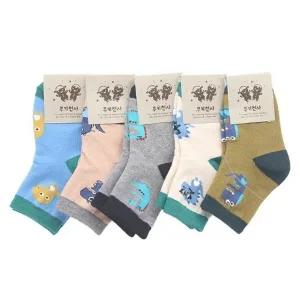 국산 5-6세 유아동 중목 양말 공룡 5켤레 세트