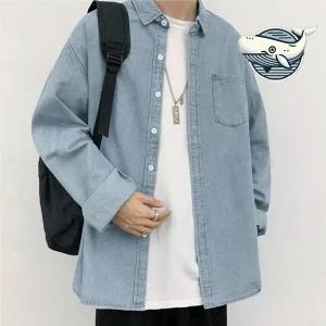 데님 오버핏 긴팔 셔츠 기본 여름 가을 캐주얼 청셔츠 남자청셔츠
