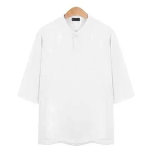 헨리넥 7부 화이트 티셔츠_CMT013