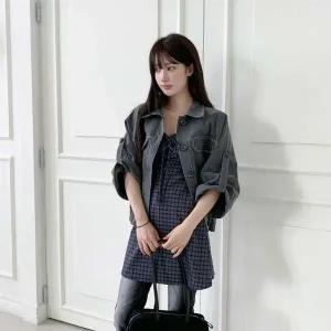 [다잇템] 여성 격자 귀여운 쁘띠 어깨끈 패턴 잔주름 원피스_23303135_588872