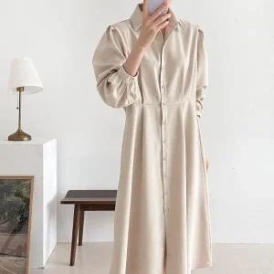 [다잇템] 여자 2WAY 셔츠원피스 가을하객 핀턱 벌룬 롱원피스_23387733_588872