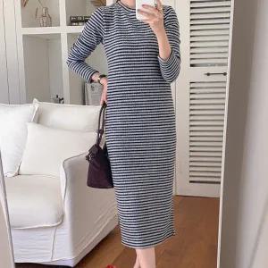 [다잇템] 여자 실내복 H라인 덤블 줄무늬 FW 골지 롱원피스_23387762_588872