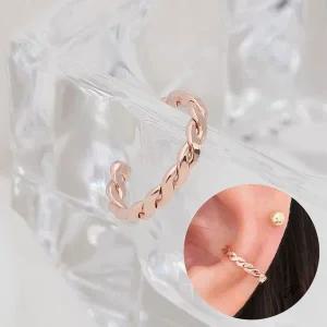 [콩심팥심]심플 골드 꼬임 14KGP 귀찌 로즈 이어커프