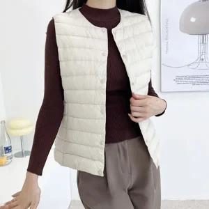 여성 초경량 투웨이 넥 패딩 조끼 베스트