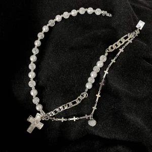 [콩심팥심]크로스초커 남여공용 십자가 목걸이 진주크로스초커
