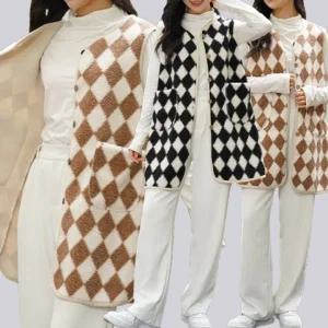 [로즈엘리][2컬러] 겨울 여성 아가일 양털 롱조끼 베스트