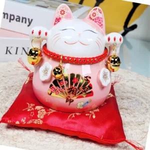 도자기 고양이 저금통 장식품 핑크 색상 매장 디스플레이용 고양이형 (WFK8SOJ)