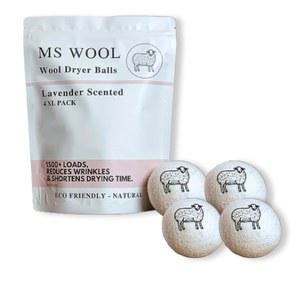 라벤더 향이 나는 울 드라이어 볼 4 XL 팩 천연 섬유 유연제, 재사용 가능, 정전기 감소, 감소 및 건조 시간 단축, 오일 , 100% 순수 울 제조