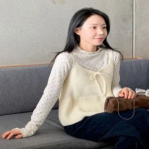 크림플라워 폴라 니트 뷔스티에 세트 (2color)