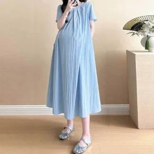 원피스 임부복 루즈핏 체형커버 여름 롱드레스 허리끈 포함 홈웨어원피스 여성롱원피스