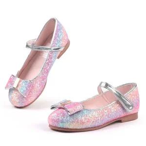 [아이잼슈즈]무지개 글리터 리본 아동 여아 어린이 공주 구두 플랫