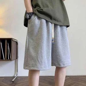 남자 여름 외출 패션 허리 밴딩 와플 패턴 5부 반바지