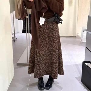 [다잇템] 여성 레오파드 고무줄 레어파드 후레아 힙무드 롱 스커트_23445380_588872