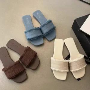 [다잇템] 여자 클래식 비스코스 트위드 로우힐 샌달 슬리퍼