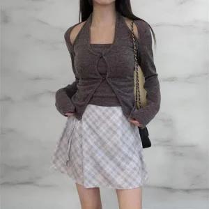 [신세계라이브쇼핑][옷자락] 여성 레이온 스판 홀터넥 레이어드 슬림 니트